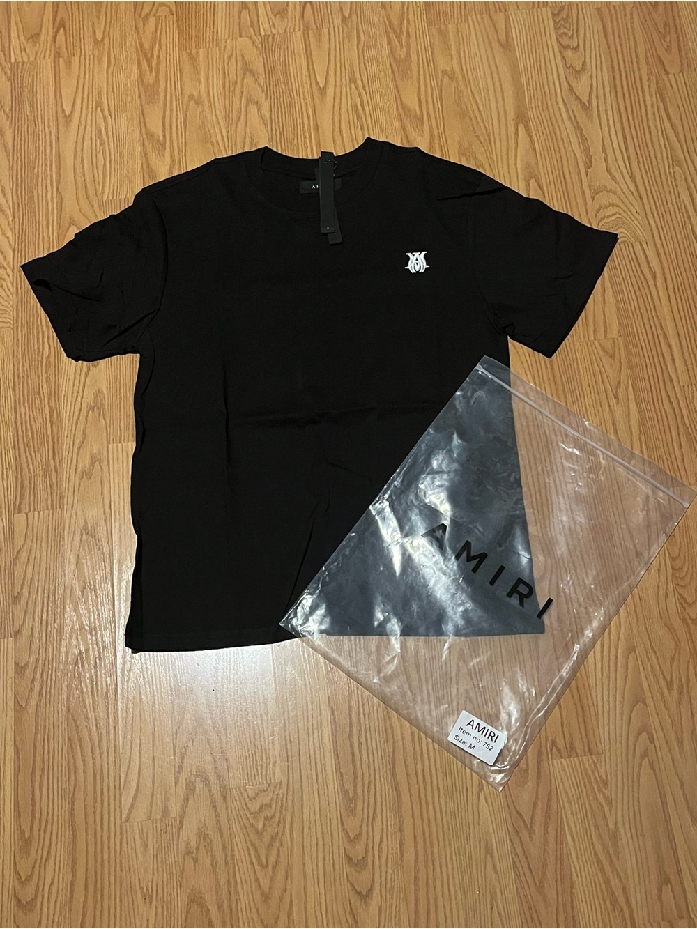 AMIRI Black Crewneck T-Shirt with White Chest Logo